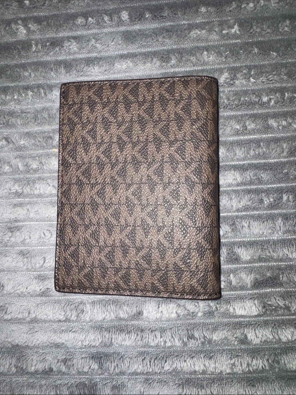 Michael Kors Brown MK Monogram Passport Cover with Gold Logo